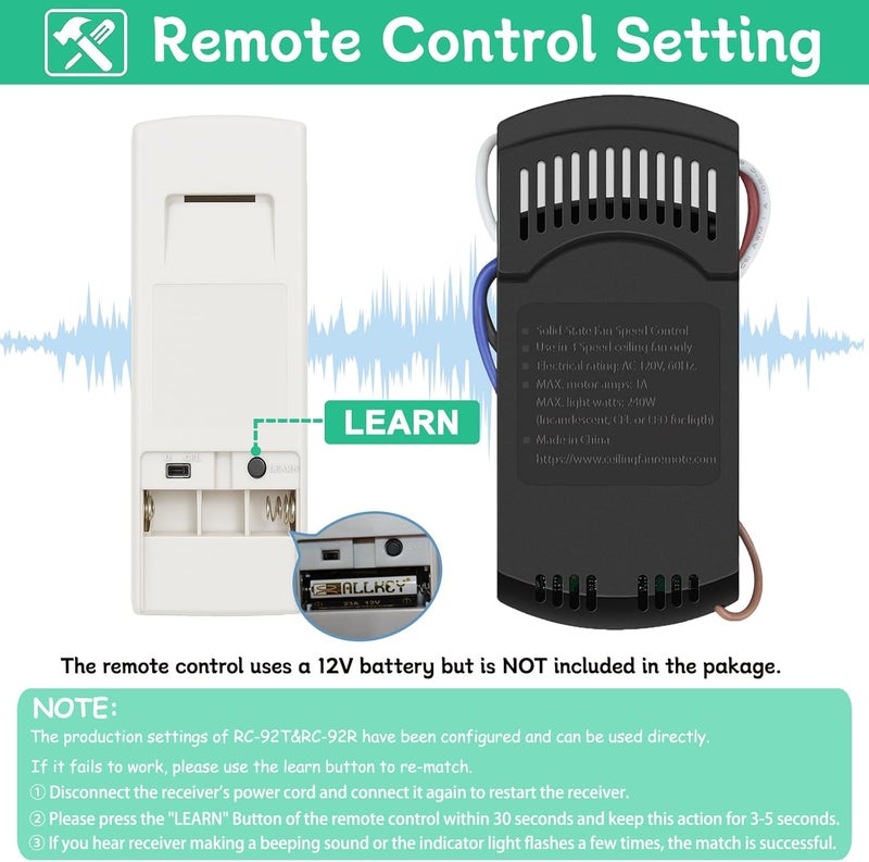 Prichor Universal Ceiling Fan Remote Control Kit Replacement for Harbor Breeze Hampton Bay Hunter, 3 Speeds with Light Dimmer, Replace A25-TX001-R1/A25-TX005-R/A25-TX013/ZJF-RT01A, 315MHz - Image 3